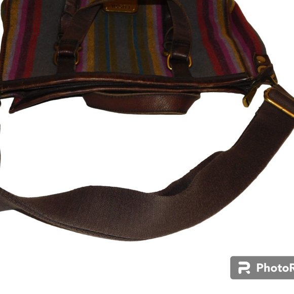Fossil Striped Wool & Leather Crossbody Handbag Purse - Picture 9 of 13